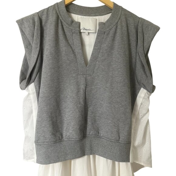 3.1 Phillip Lim Rolled Sleeve Mix Media Eyelet Tiered Cotton Midi Dress Size L - Picture 10 of 16